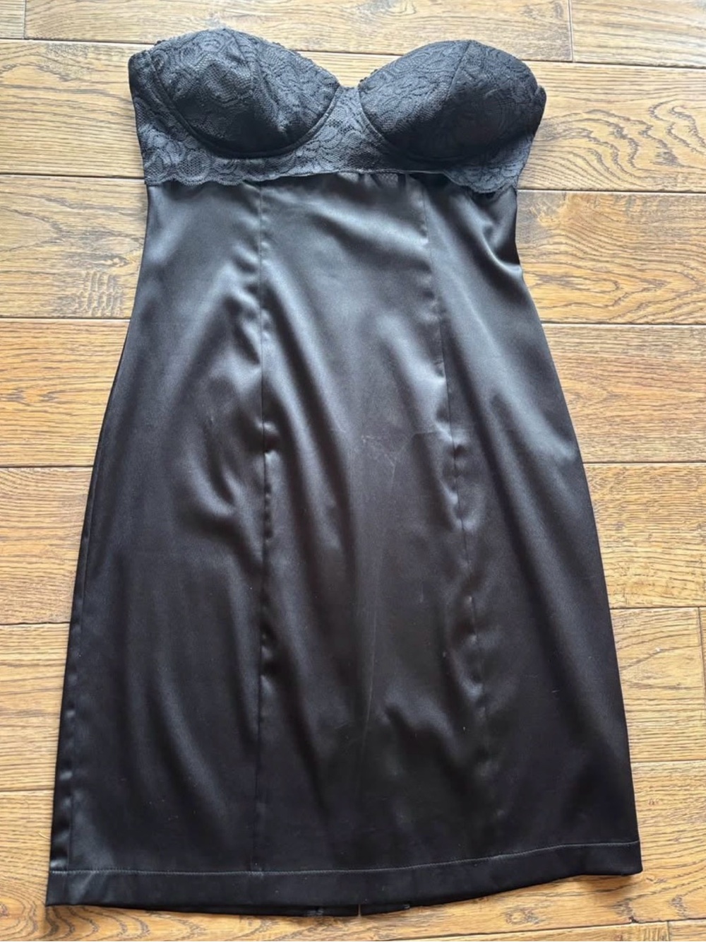 Strapless Black Lace Bustier Slip Dress